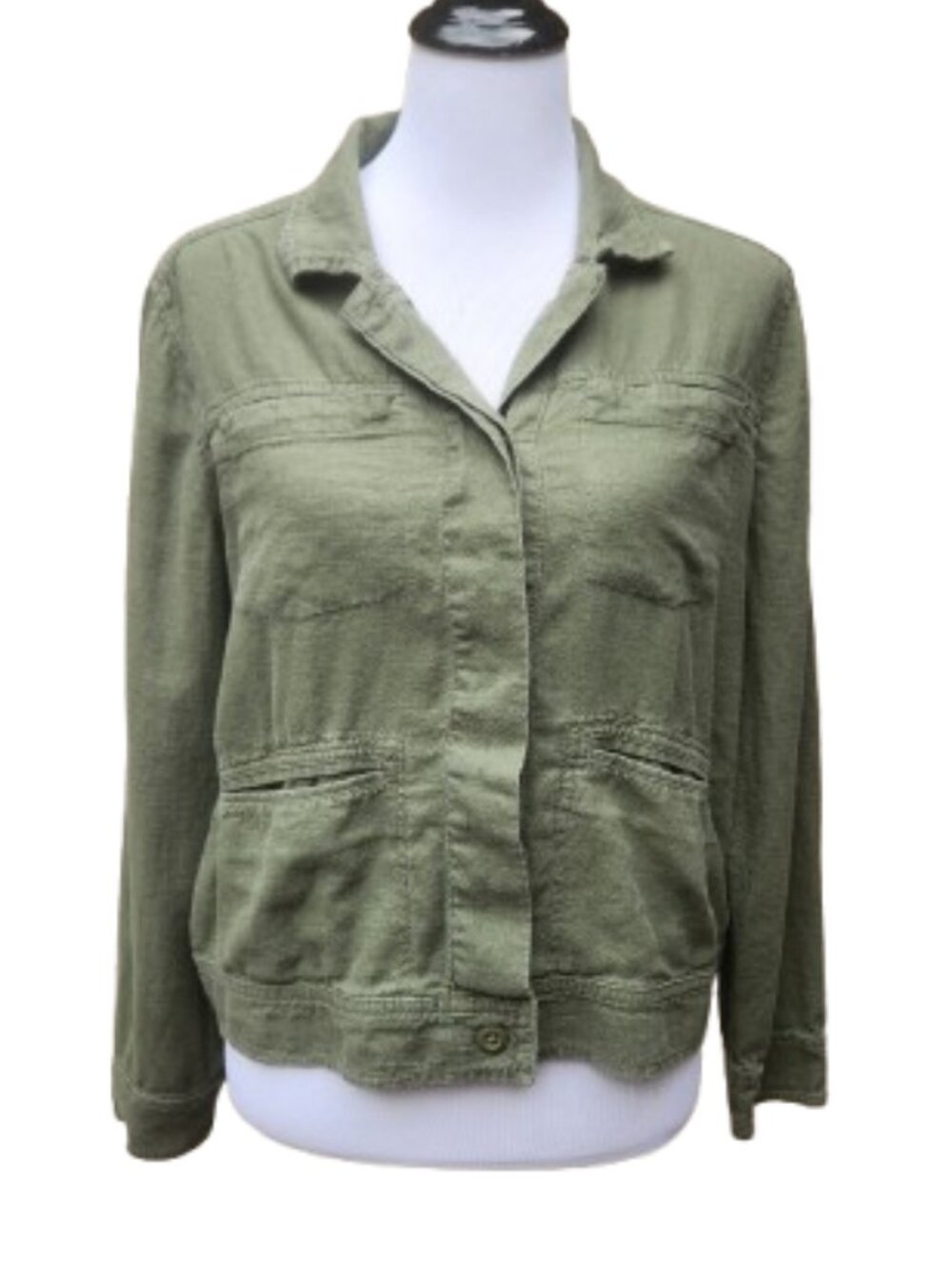 Lucky Brand Army Green Jacket Linen Blend Button-up Lightweight Pockets